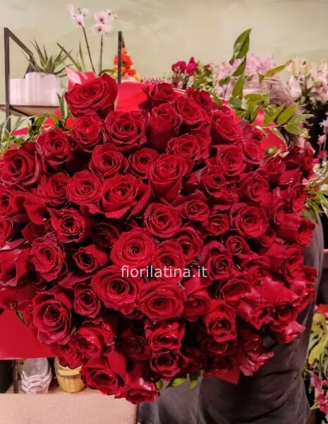 Tralcio di 5 Rose Rosse a gambo lungo